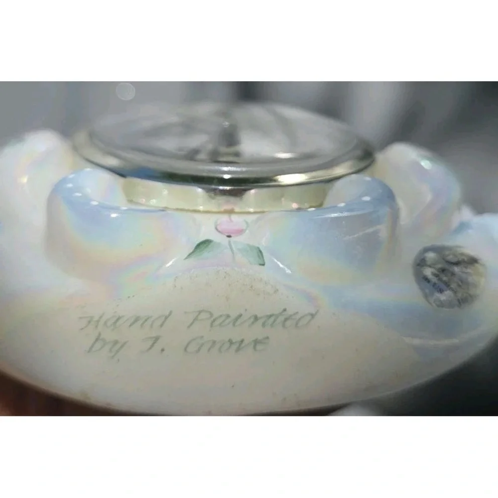 Fenton Hand Painted Floral Milk Glass Alarm Desk Clock Signed Hand Painted